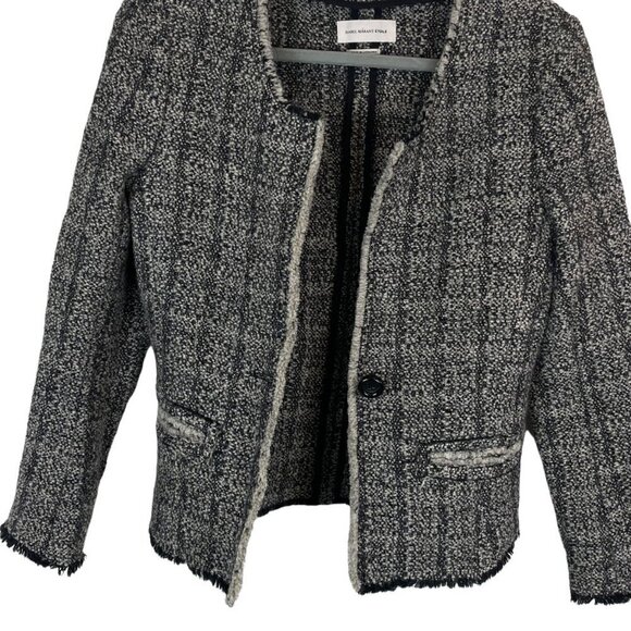 Isabel Marant Etoile Wool Linen Blend Single Button Tweed Blazer Black White 38 - Picture 6 of 10